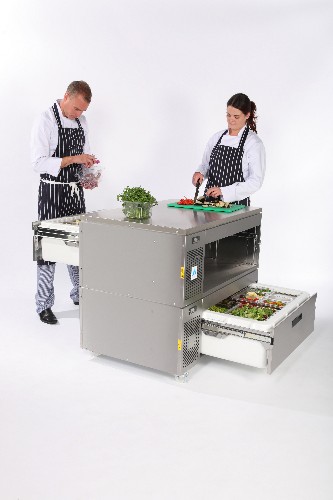 Adande Refrigerated Pass Through Prep Counter with Solid Worktop and Standard Castors VCM2/CW